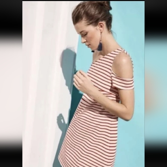 ANTHROPOLOGIE MAEVE Marketa one shoulder red striped dress medium - Picture 4 of 8